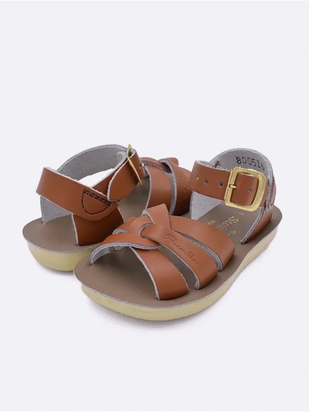 Salt Water Brown Genuine Leather Strap Sandals with Gold Buckle Size 6 NIB